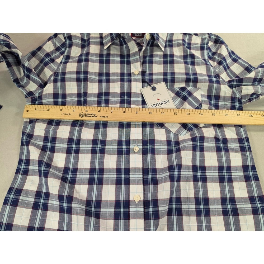 UNTUCKit Sorbo Womens Plaid Button Down Shirt Navy Blue Size 2 UT-14-33118-2 NWT - Picture 5 of 8